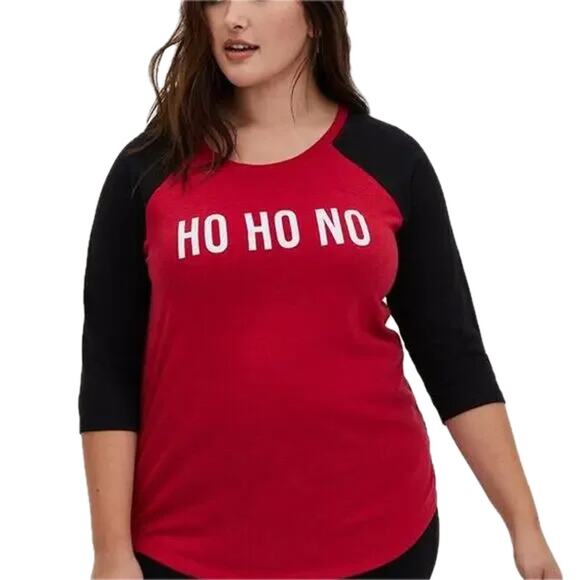 Torrid Red Ho Ho Ho Classic Fit Holiday Raglan Tee Shirt 00 - Picture 1 of 7